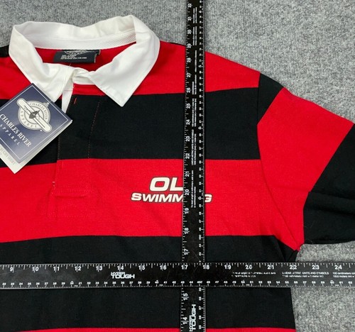 Unworn Michigan OLY Swimming Rugby Shirt Adult Large Red Black Striped Preppy - Picture 4 of 9