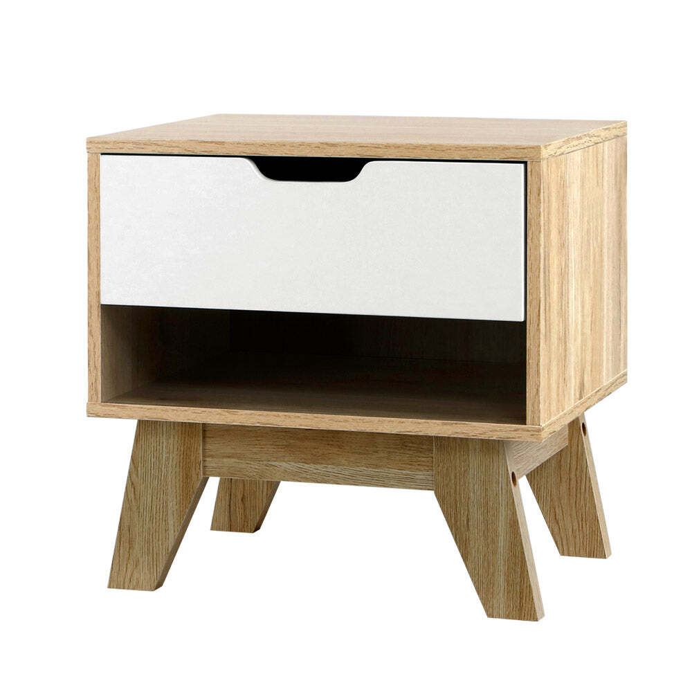 Wooden Bedside Table with Drawer Shelf and Storage for Lamp  