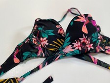 Old Navy Woman black floral bikini top Size L swim suit top strap tie front