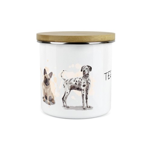 Dogs Treats Storage Canister - Dogs Watercolour Kitchen Enamel Metal Storage Jar - Picture 2 of 5