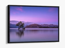 PURPLE LAKE MOUNTAIN LANDSCAPE HOME DECOR FLOAT EFFECT CANVAS WALL ART PRINT