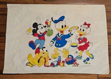 Vintage Walt Disney Mickey Mouse Donald Daisy Duck Pluto Pillow Case Picnic