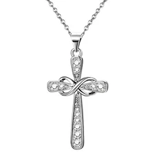 Flongo Infinity Cubic Zirconia Cross Pendant Necklace For Women Religious Gift
