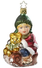 Inge Glas Girl Sled Happy Day 1-340-15 German Glass Ornament NEW w/FREE Gift Box