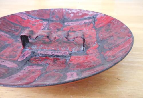 VALLENTI Mid-Century Modern Enamel on Copper 8.5" Ashtray Red/Black, Italy - Picture 8 of 8