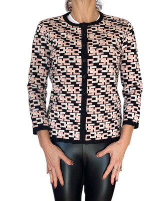 ELISABETTA FRANCHI KNITTED SWEATER CARDIGAN JACKET JACQUARD MONOGRAM LOGO 46 M/L