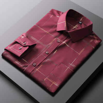 Mens Dress Shirts Formal No Ironing Elastic Long Sleeves Business Casual Shirts