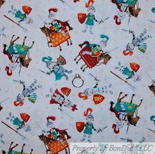 BonEful FABRIC FQ Cotton Quilt Renaissance Kid Boy Horse Knight Rider Sword Robe