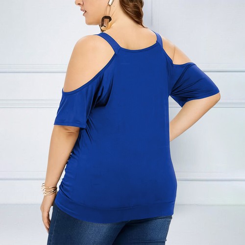 Plus Size Womens Lace Cold Shoulder Short Sleeve Tops Ladies T Shirt Tee Blouse - Picture 4 of 28