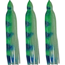 5.5" to 8.5" Octopus Hoochie Squid Skirt - Glow In Dark Green & Blue - 3 Pack
