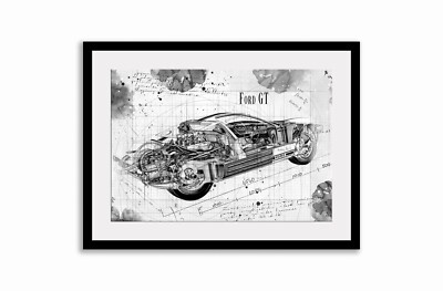 Line Tech Zeichnung 1964 Ford-GT Cutaway Kunst Posterdruck