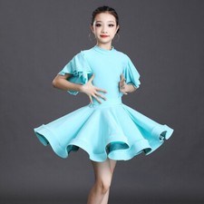 Mädchen Ballsaal Latein Tanz Kleid Kurz Rumba Tango Tanzbekleidung Fackel Ärmel