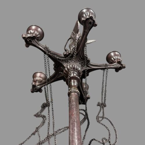 Antiker viktorianischer 23 Zoll Metallguss Kandelaber mit 5 Lichtern und figürlichem Reiher - Bild 11 von 14