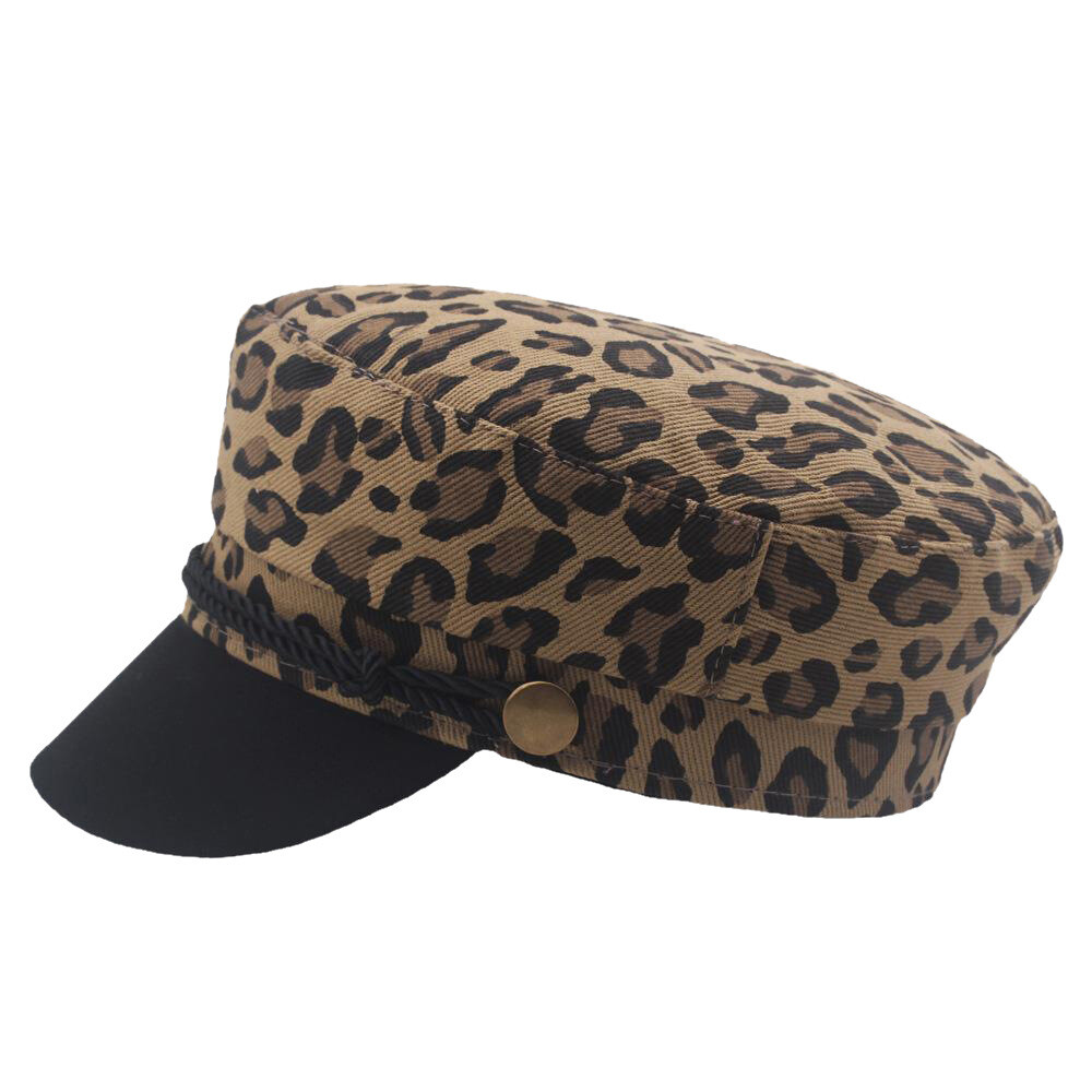 ZONBAILON Leopard Print Flat Top Military Hat Women's All-match ZONBAILON Leopard Print Flat Top Military Hat Women's All-match