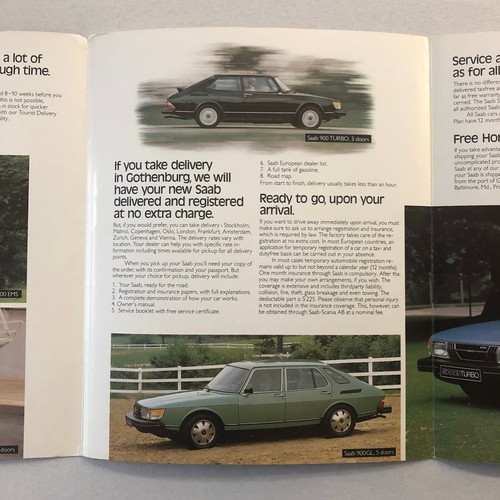 Vintage Saab Tourist Delivery Sales Brochure Catalog 900 Turbo 900GL 900 EMS - Picture 4 of 6