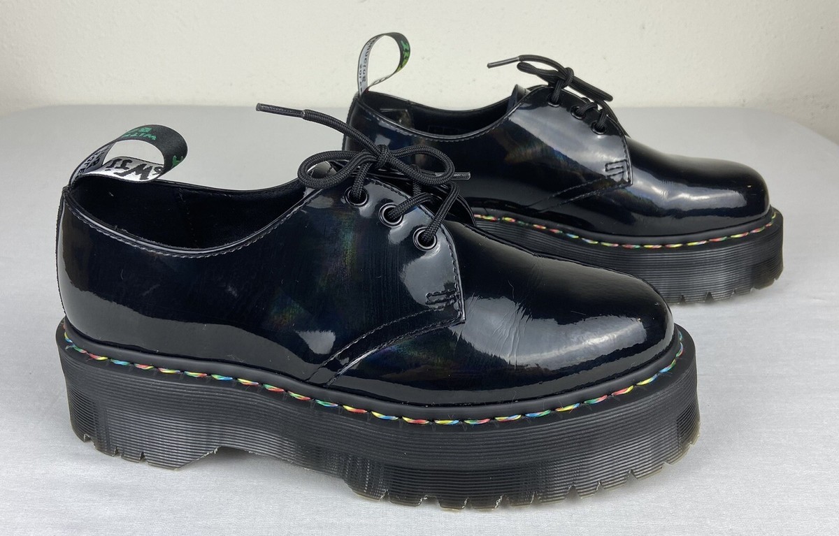 Dr Martens 1461 Quad Rainbow Platform Black Patent Leather