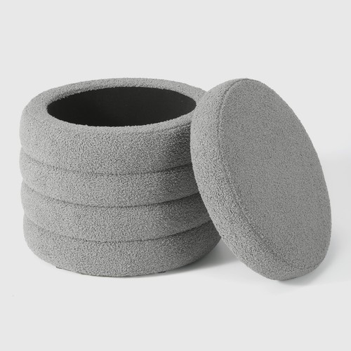 Mid-Century Modern Faux Sherpa Round Storage Ottoman - Picture 50 of 73