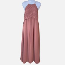 AZAZIE Ginger A-Line Halter Pleated Bodice Cedar Rose Chiffon Gown NWT C