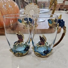 Vinciph Novelty Butterfly Flower Enamel Rhinestone Cup Glass Set (2)