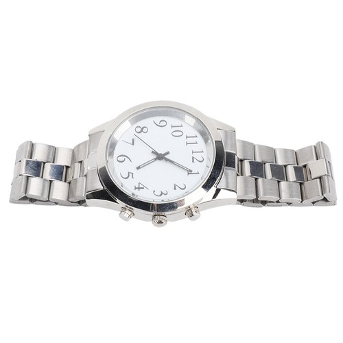 Reloj parlante con alarma de acero inoxidable banda elástica grande reloj de voz transparente para - Imagen 3 de 22