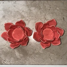 Ceramic Lotus Blossom Tea Light Candle Holder In Light Teal  4” w x 2” tall