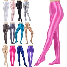 Women's Oil Glossy Shiny Pantyhose High Waist Stockings Gym Yoga Tights Pants