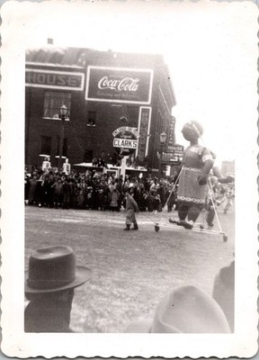 Vtg Photo 1942 Parade Coca-Cola & Clarks Signs, Giant Doll Float Minneapolis