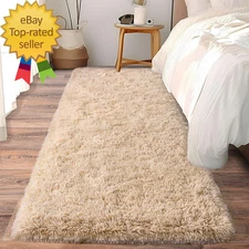 Soft Runner Rugs for Bedroom Hallways 2X6 Beige Fluffy Shag Throw Area Rug