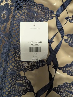 Topshop Navy Blue Lace Mini Dress with Lace-Up Back | Size 8 | Brand New with - Image 1 of 4