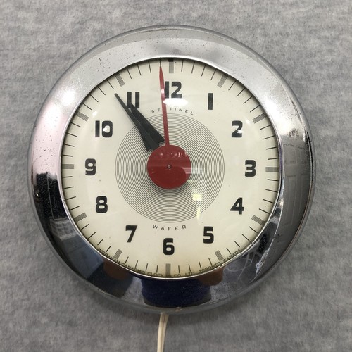 Vintage Chrome Sentinel Wafer 7" Electric Wall Clock Ingraham Canadian Clock Co Work