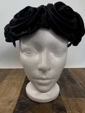 VTG 1950s Black Satin Rose Flower Hat Union Made USA Net Base Veiled Fascinator