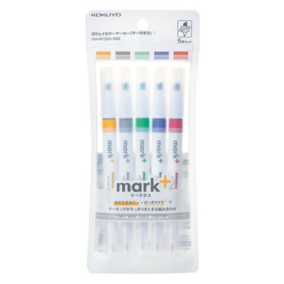 KOKUYO Fluorescent Highlighters, Dual-Tip 1 Count (Pack of 5), Vivid Colors 