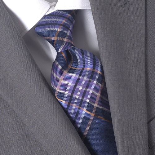 JOS A BANK 1905, 85% Silk & 15% Wool Necktie, Elegant Plaid Tie, Color Blue, NWT - Picture 4 of 12