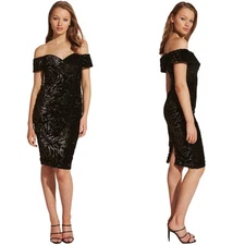 NWT Bardot Black Sequin Velvet Sheath Dress Women's Size 12 XL Formal Cocktail