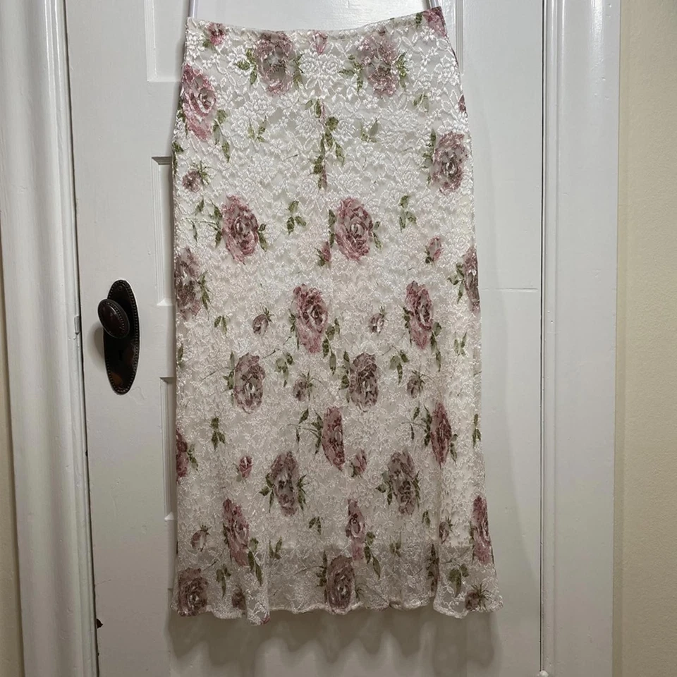 复古花卉蕾丝中裙女式中号 Cottagecore 80 年代 Y2K 波西米亚仙女  — 第 4/4 张图片