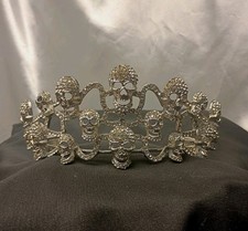 Skull And Rhinestone Tiara Crown Headband Gothic Shiny Sparkle Heavy