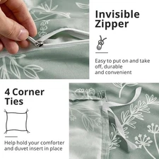 Botanical Floral Reversible Duvet Cover Set 3Pcs: Soft Brushed Microfiber with