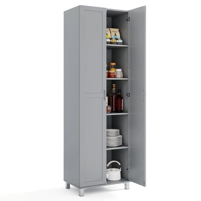Costway Double Door Tall Storage Cabinet Freestanding Pantry Cabinet-Grey