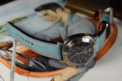 UHRENARMBAND 26 24 22 MM ECHT ALLIGATOR BELLY GULF RACING BLAU ORANGE MA STRAP