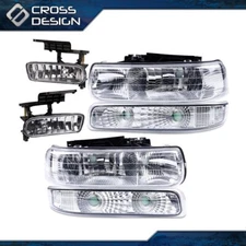 Headlights W/ Fog Lights Fit For 1999-2002 Silverado 2000-2006 Tahoe Suburban