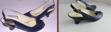 Bruno Magli Ocean Lizard Navy Blue Peep Toe Slingback Wedge Pumps 6