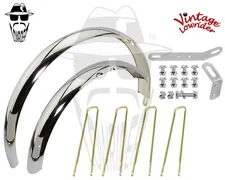 Vintage Lowrider 26" Classic Adj Balloon Chrome Fender Set Twisted Style Braces.