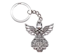 Silver Tone Guardian Angel Charm Keychain Key Ring With Free Gift Box