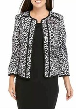 Women's Kasper Petite Leopard Print Flyaway Blazer Silver - Rrp £85.11