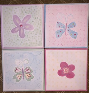Pottery Barn Kids Set Of 4 Flower Butterfly Pictures Wall Art Ebay