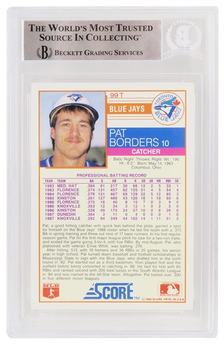 Pat Borders autographed 1988 Score Traded RC Card #99T w/2x WS Champs -(Beckett) - Picture 2 of 2