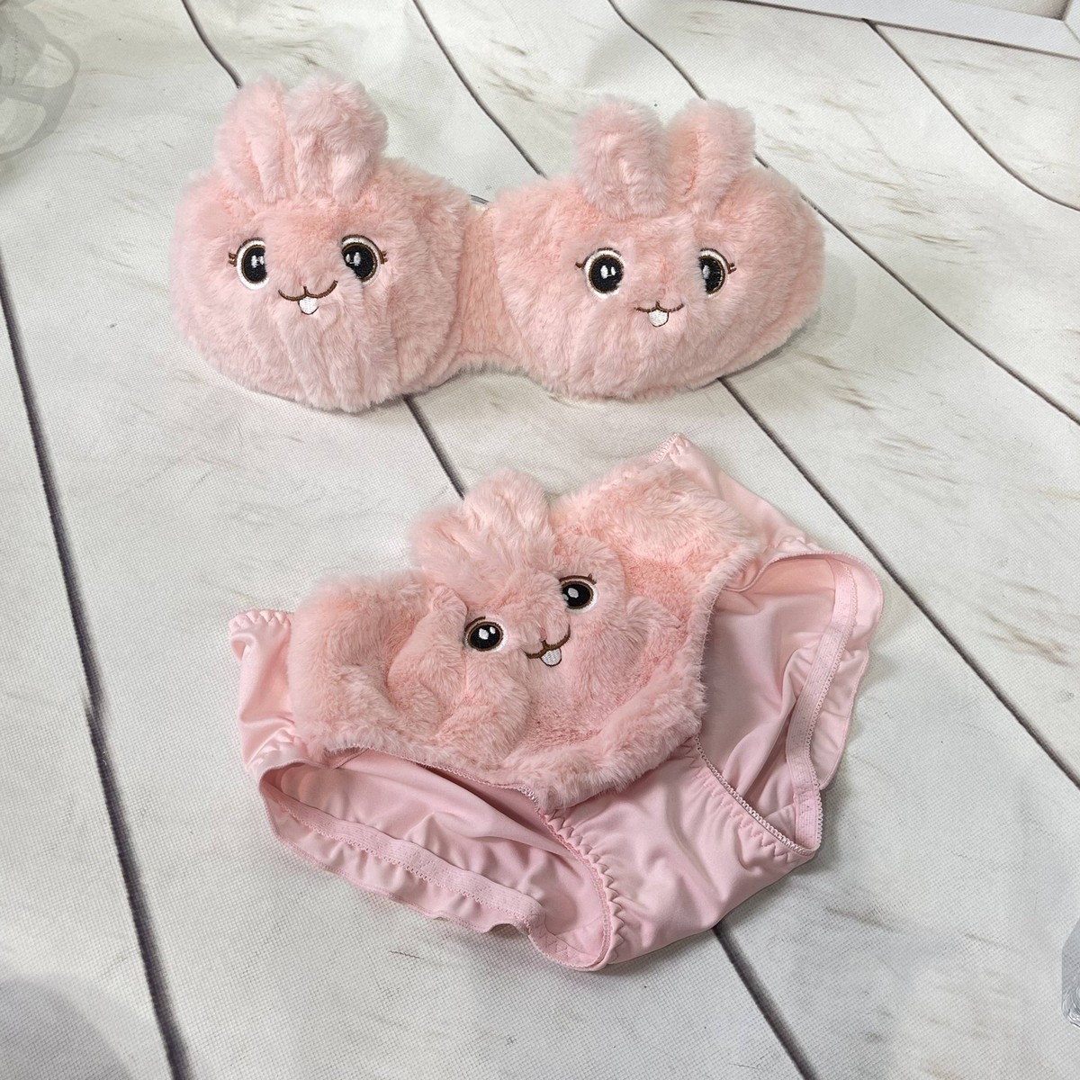 Luxurious Bunny Rabbit Plush Bra Set Soft Fur Lingerie Underwear Bra and  Panties