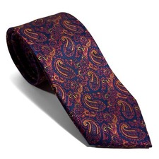 Navy Blue  Gold Paisley Jacquard Tie Handmade 