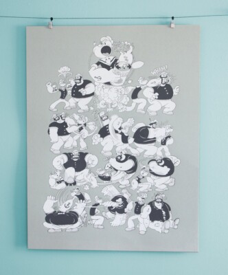 Popeye, 85th Anniversary, Screenprint, Cartoon, Bluto, Art Print, Fleischer