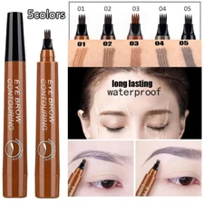 Women 4 Fork Eyebrow Pen Waterproof Natural Color 3D Brow Tattoo Enhancer Tint